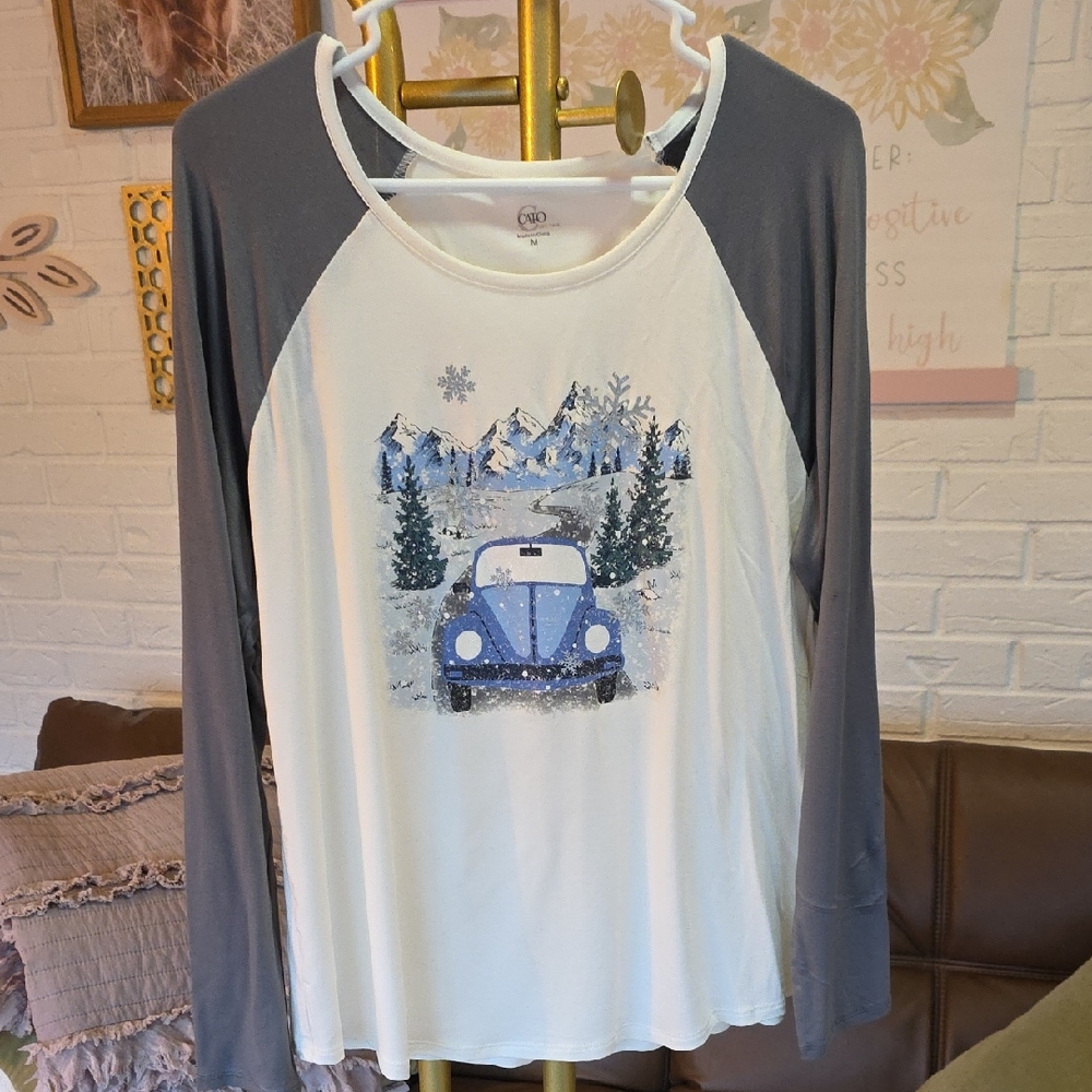Cato Blue and Gray Long Sleeve Top